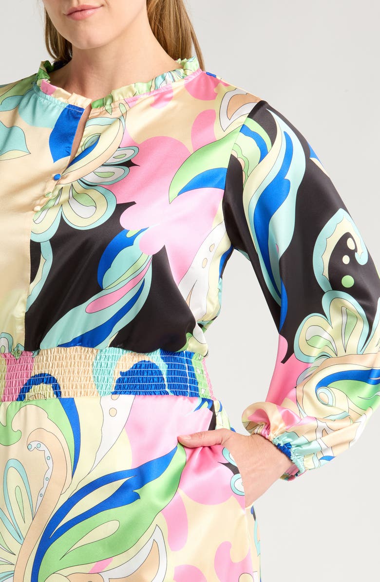 CIEBON Irena Print Long Sleeve Satin Midi Dress, Alternate, color, Green