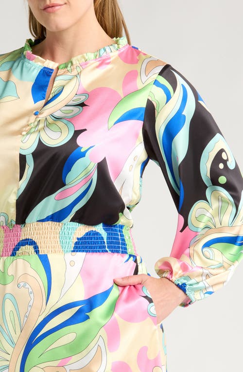 CIEBON CIEBON IRENA PRINT LONG SLEEVE SATIN MIDI DRESS