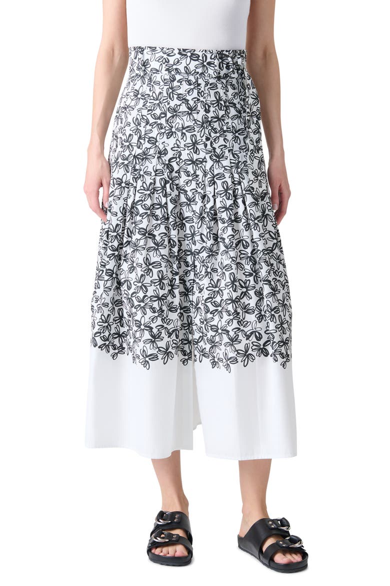 Daisy Print Belted Cotton Midi Skirt, Main, color, CREAM-BLACK