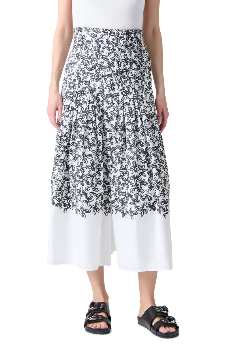Akris punto Daisy Print Belted Cotton Midi Skirt, Main, color, Cream-Black