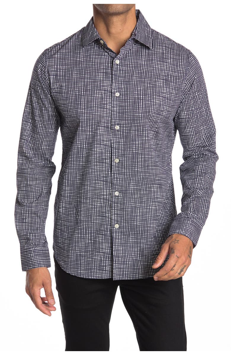 DKNY Hand Drawn Check Print Stretch Dress Shirt, Main, color,