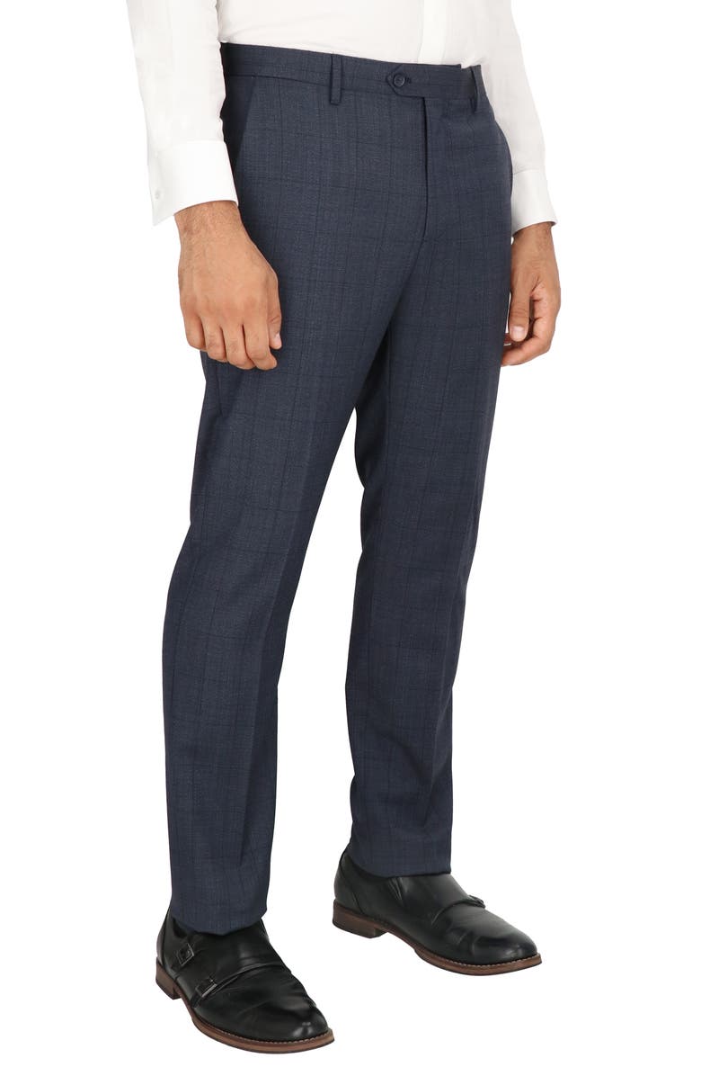 Scotch & Soda Navy Windowpane Check Flat Front Stretch Wool Dress Pants, Alternate, color, Navy Windowpane