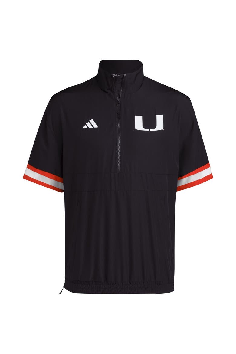 Men's adidas Black Miami Hurricanes Strategy Short Sleeve Half-Zip Jacket, Alternate, color, Black