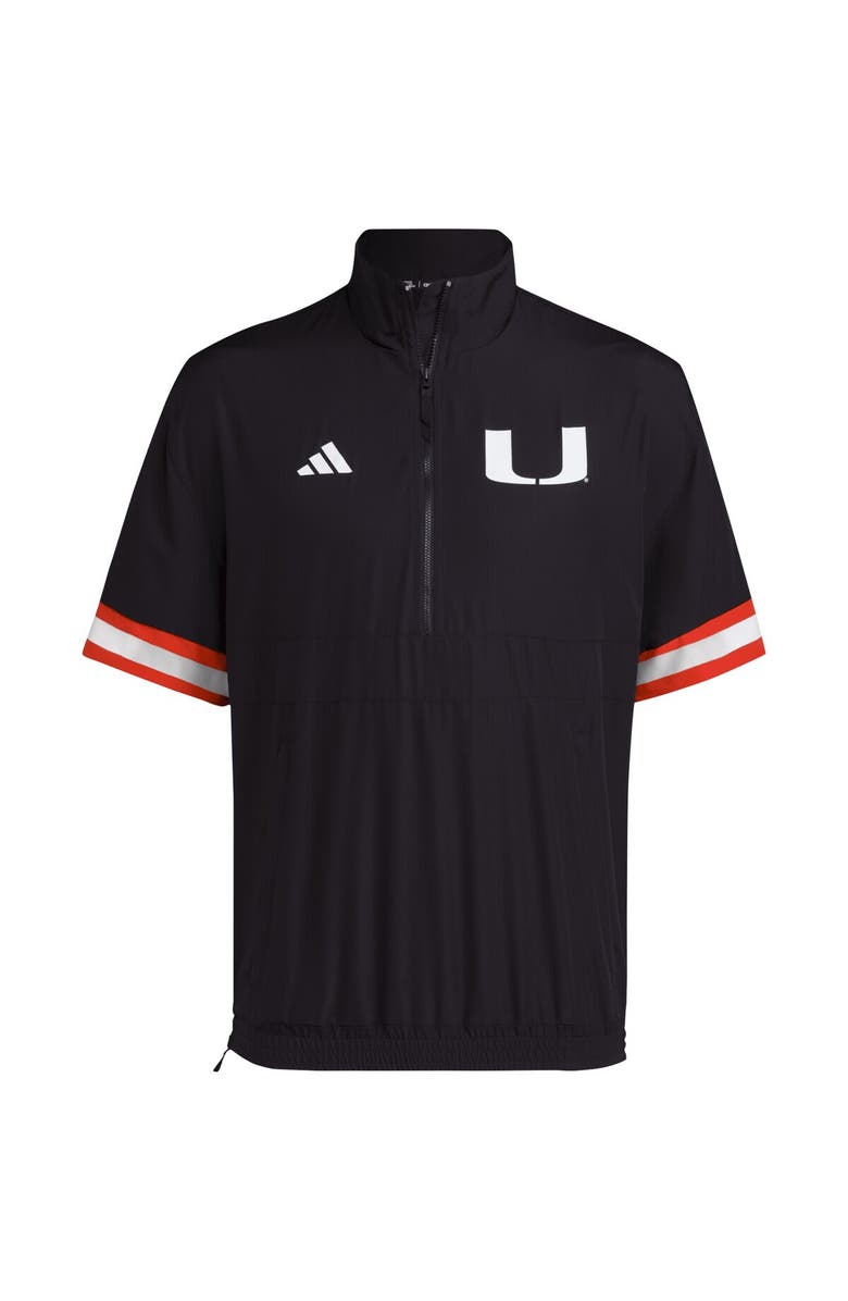 adidas Men's adidas Black Miami Hurricanes Strategy Short Sleeve Half-Zip Jacket, Alternate, color, Black