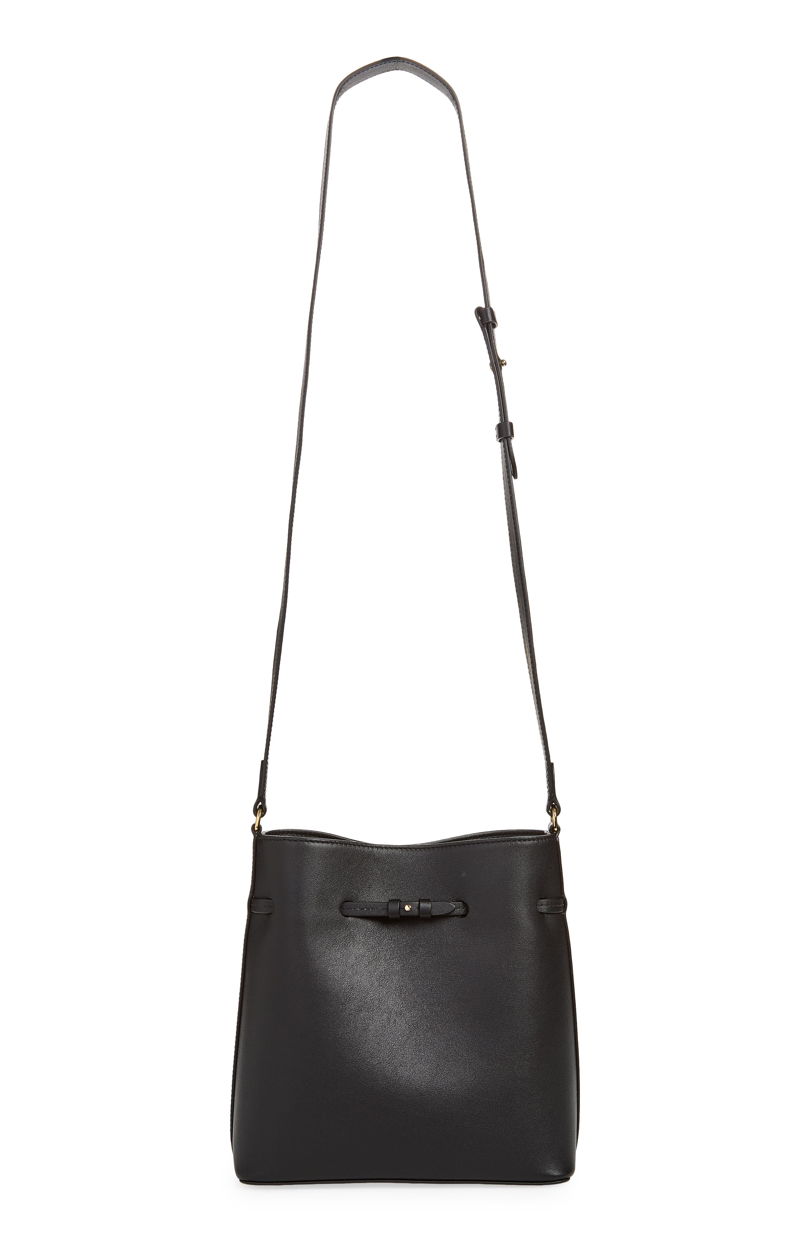 Corda Leather Bucket Bag, Alternate, color, BLACK