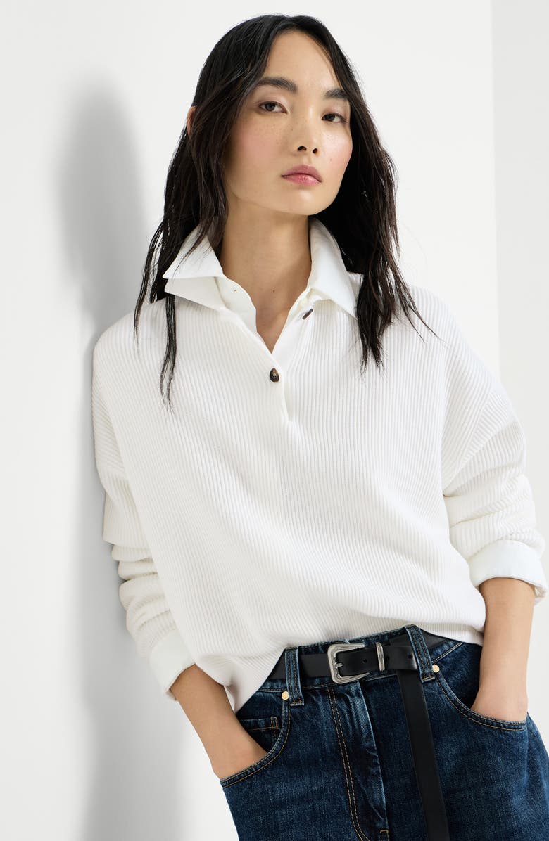 Brunello Cucinelli Polo-style sweater, Alternate, color, Panama