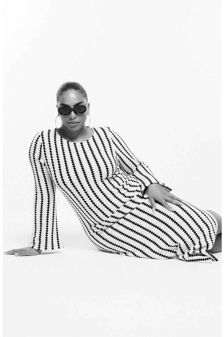 Stripe Long Sleeve Knit Midi Dress, Alternate, color, CREAM