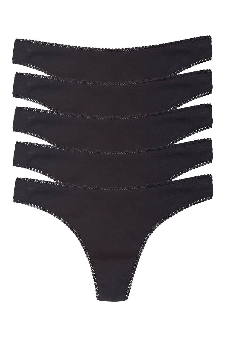 5-Pack Cabana Stretch Cotton Hip-G Thongs, Main, color, BLACK