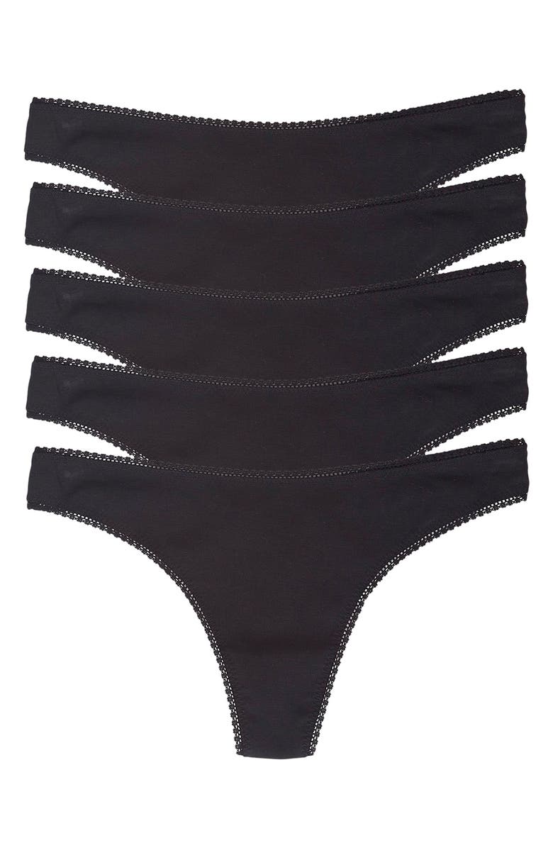 On Gossamer 5-Pack Cabana Stretch Cotton Hip-G Thongs, Main, color, Black