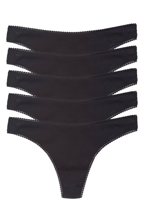 On Gossamer 5-Pack Cabana Stretch Cotton Hip-G Thongs in Black 