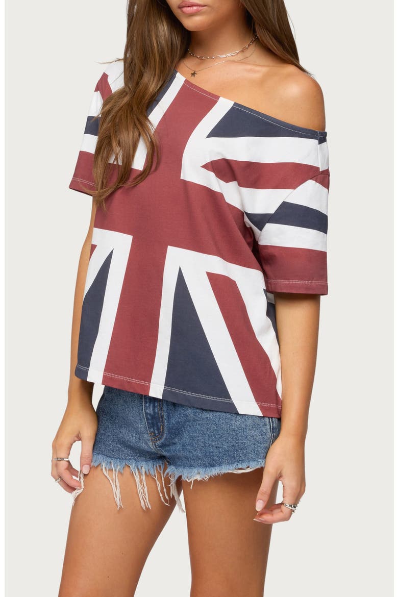 Union Jack Off-the-Shoulder T-Shirt, Alternate, color, NAVY-AND-RED