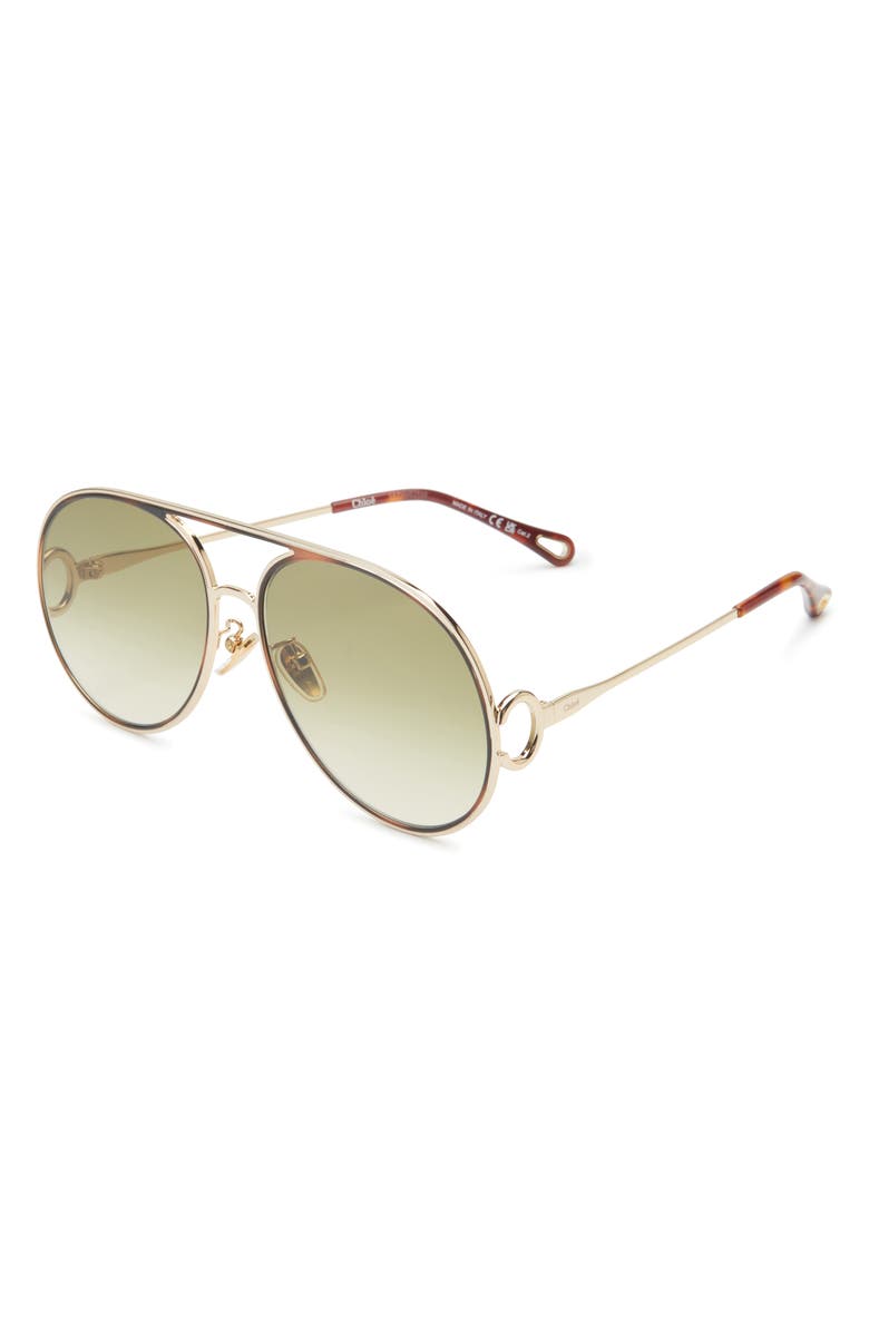 Chloé 61mm Polarized Gradient Aviator Sunglasses, Alternate, color, Gold Gold Green
