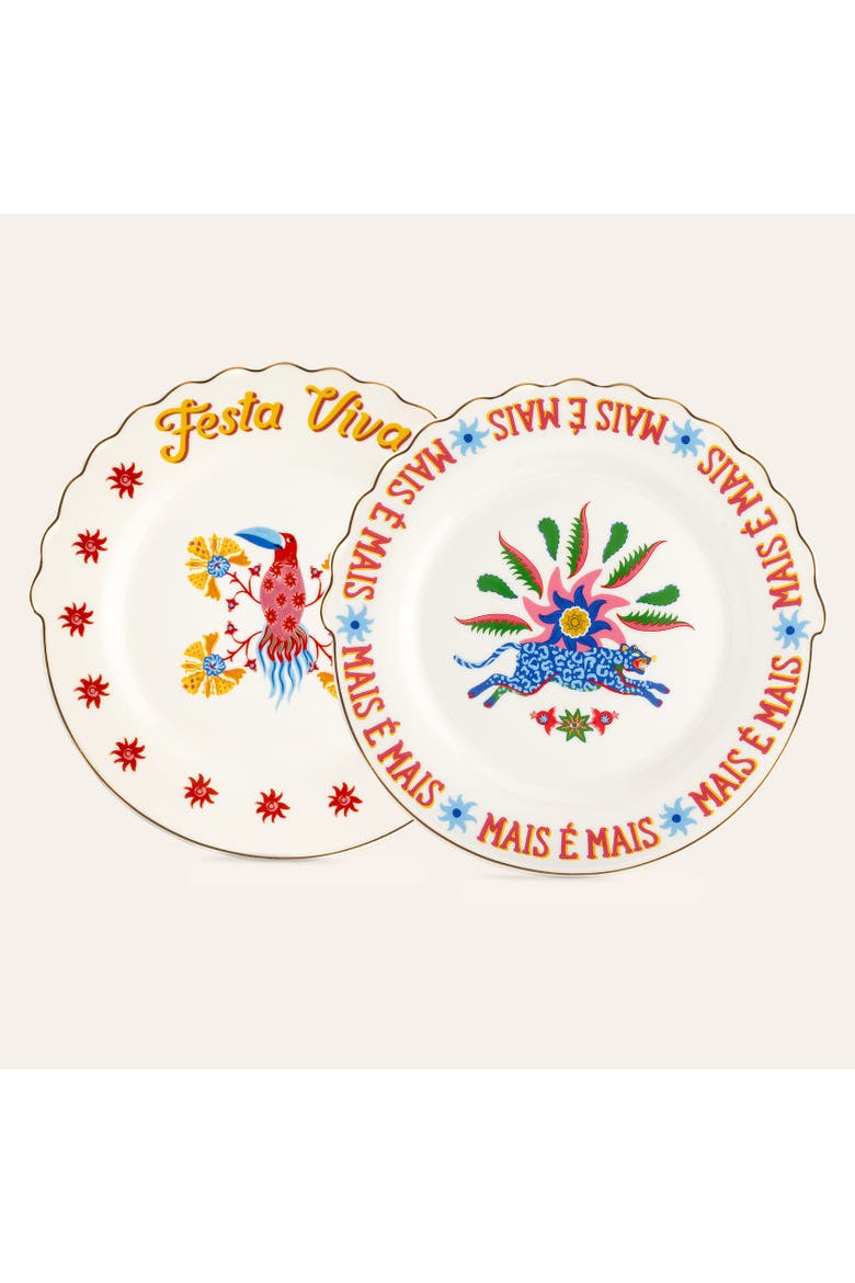 Porcelain Festa Viva Cake Plate 2 Pcs Set, Main, color, White