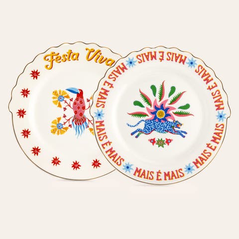Porcelain Festa Viva Cake Plate 2 Pcs Set