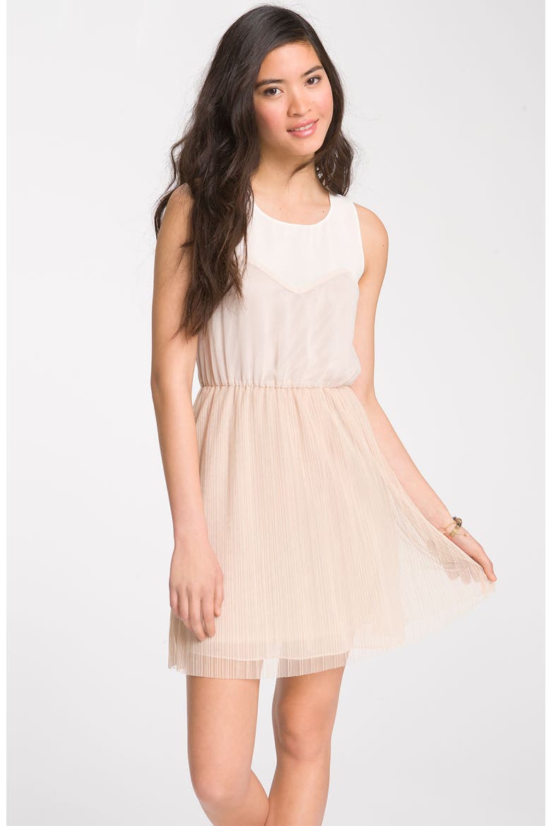 Mesh Overlay Dress, Main, color, CREAM