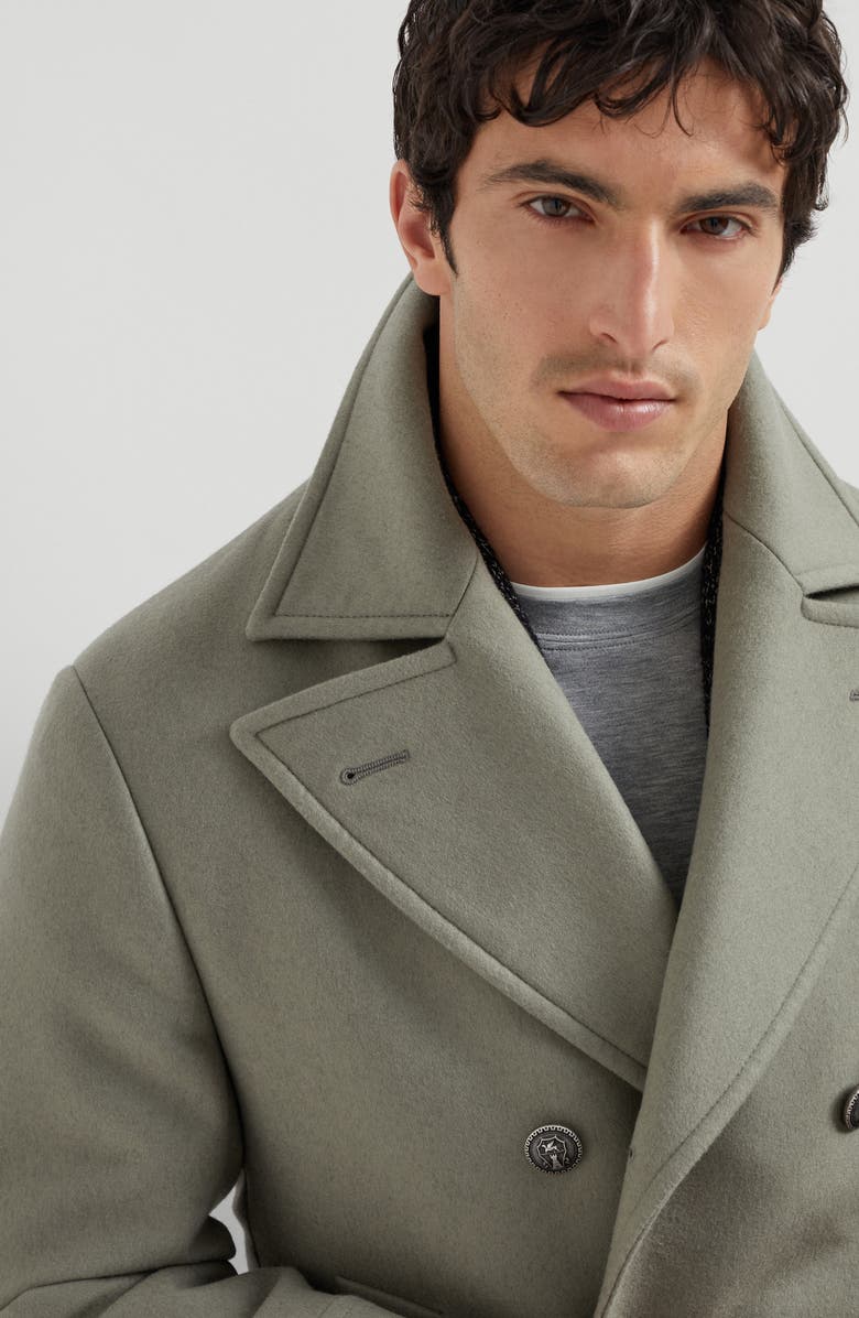 Brunello Cucinelli Wool flannel Caban jacket, Alternate, color, Khaki