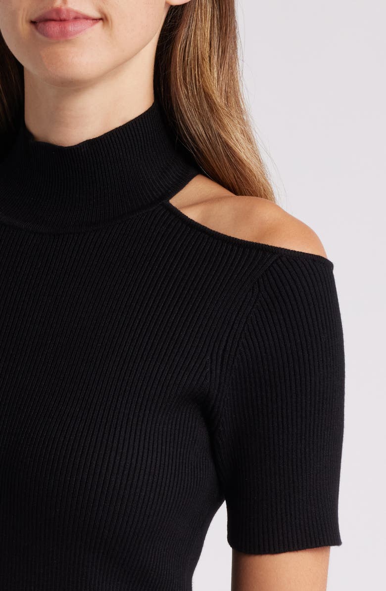Sam Edelman Cutout Shoulder Rib Sweater Dress, Alternate, color, Black