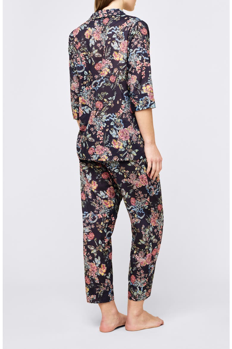 Layla Floral Crop Cotton Voile Pajamas, Alternate, color, NAVY