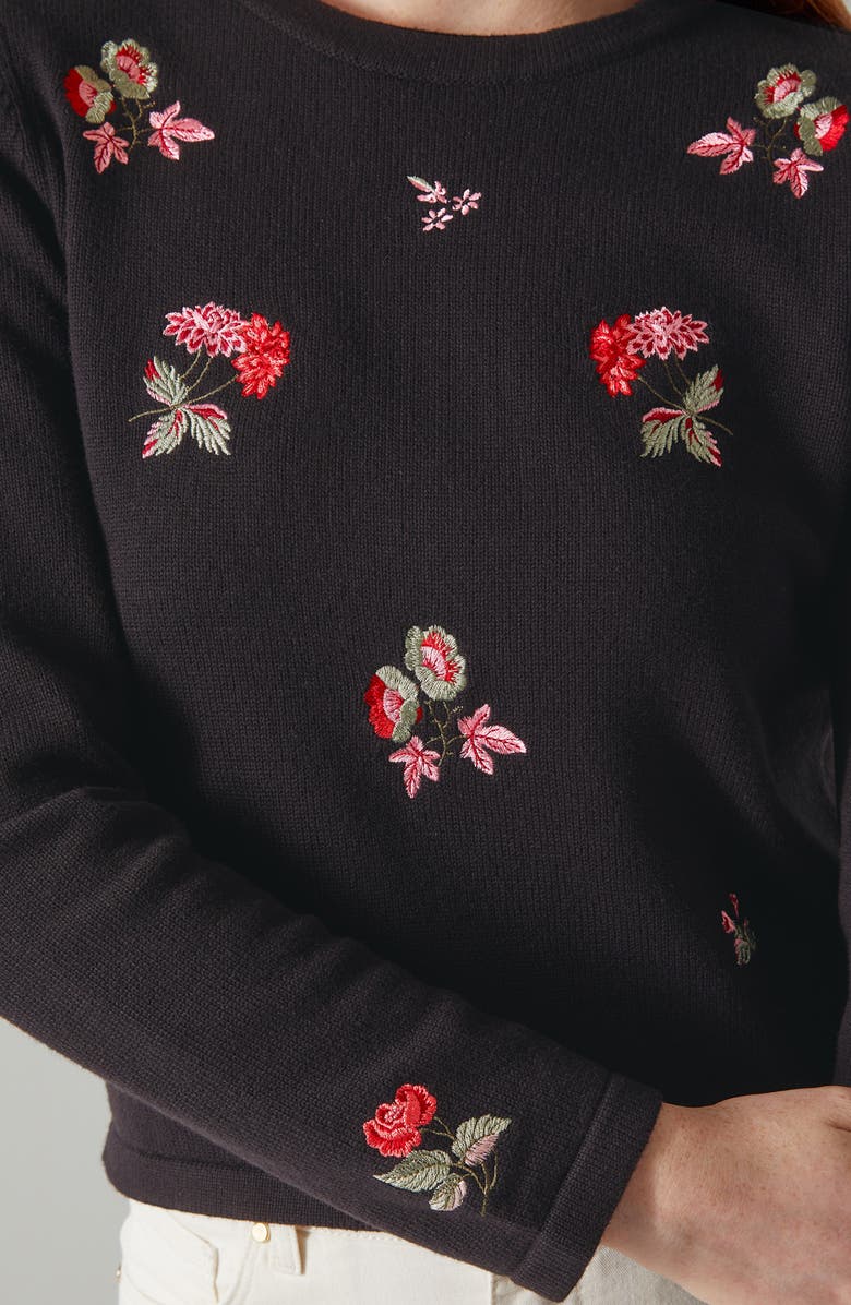 LK Bennett Monty Floral Embroidered Sweater, Alternate, color, Black