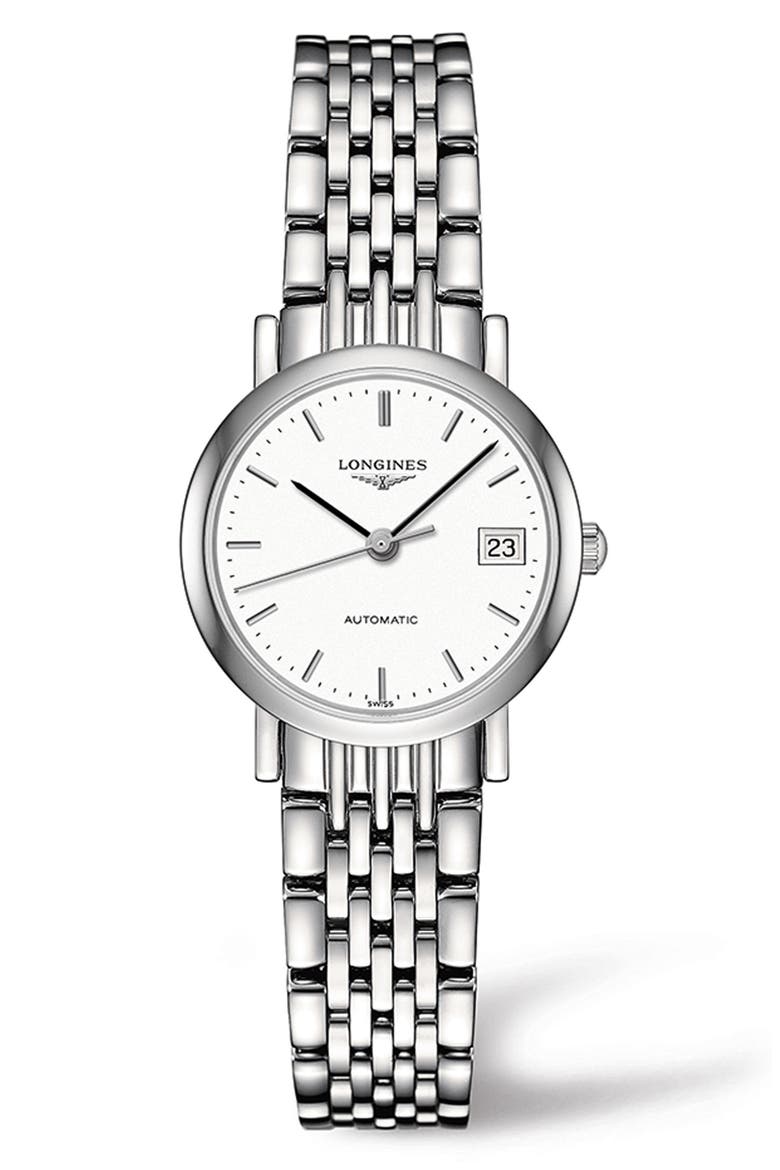 Elegant Automatic Bracelet Watch, 25.5mm, Main, color, SILVER/ WHITE/ SILVER