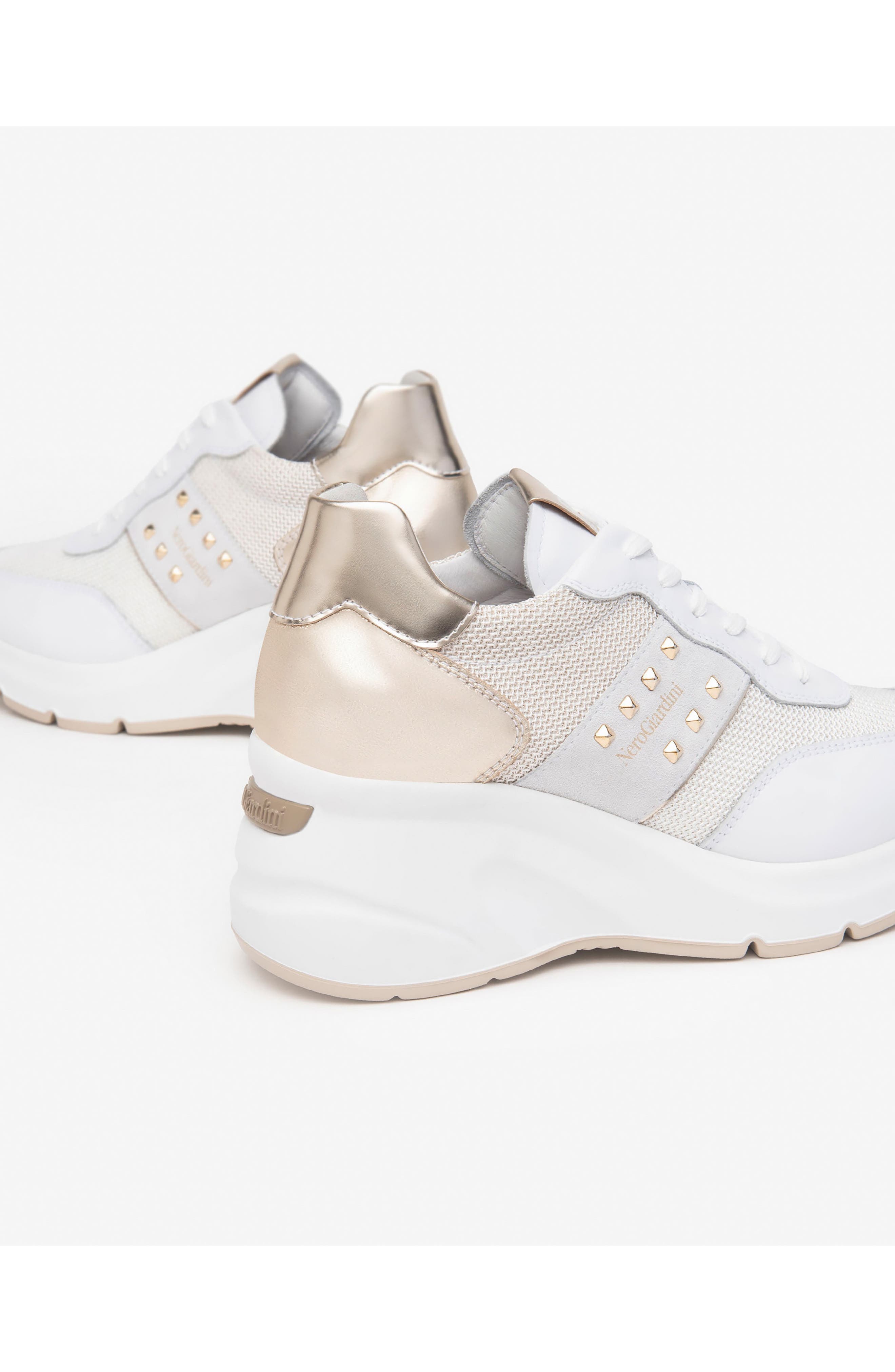 NeroGiardini Wedge Sneaker, Alternate, color, White / Gold