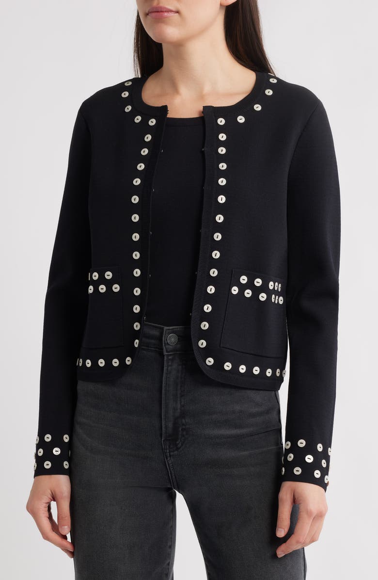 rag & bone Melo Shell Detail Boxy Cardigan, Alternate, color, Black