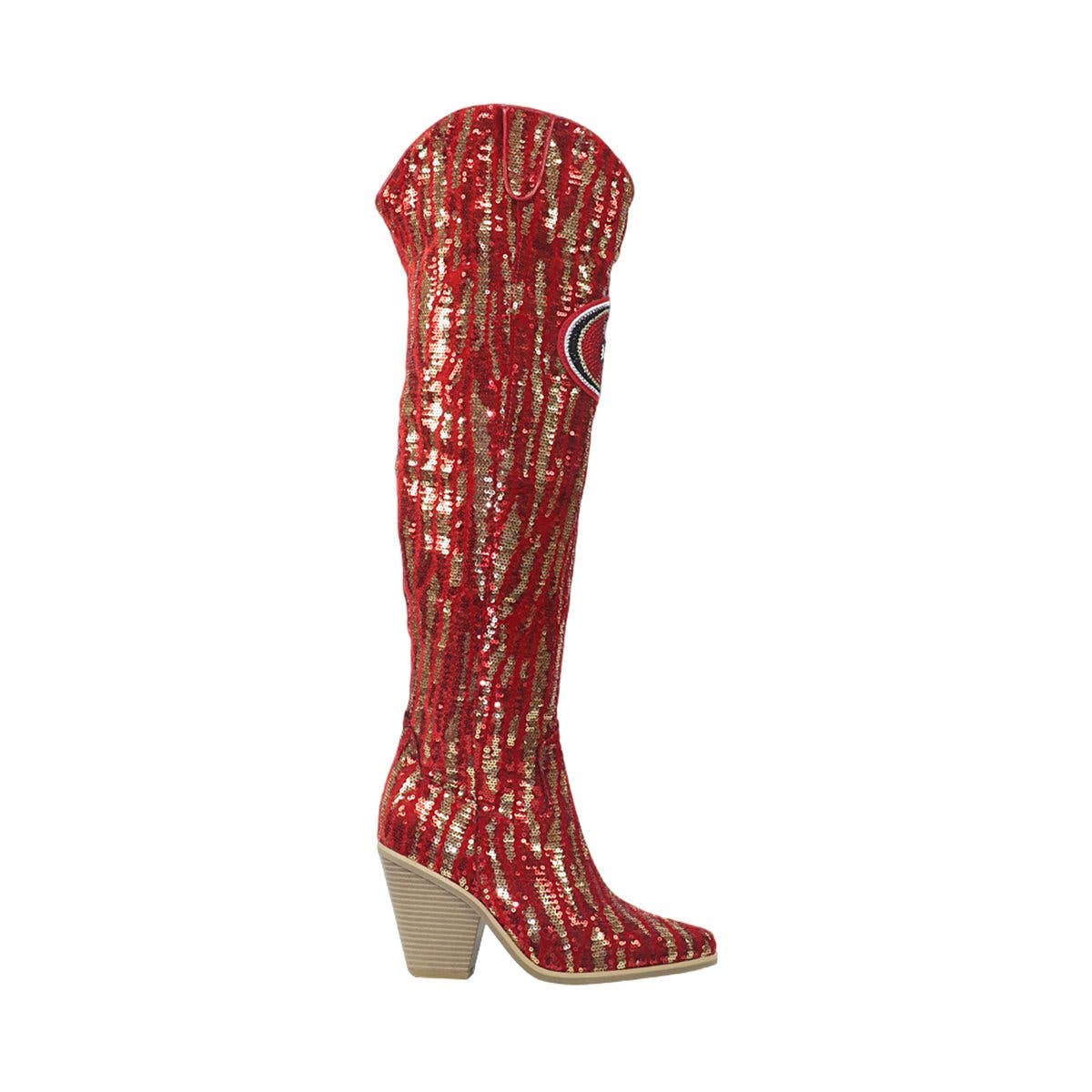 San Francisco 49ers Over-the-Knee Two-Tone Sequin Boots, Alternate, color, Red