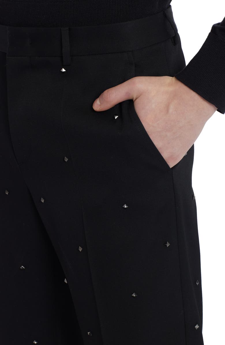 Valentino Garavani Rockstud Wool Pants, Alternate, color,