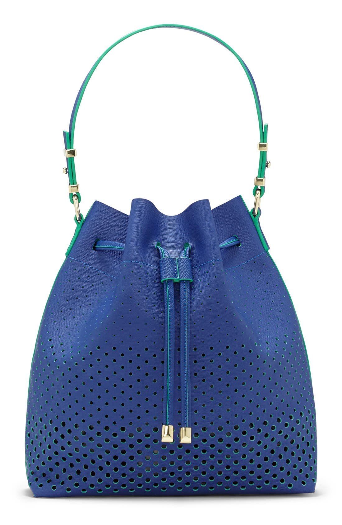 'Leila' Drawstring Bucket Bag, Main, color, LAPIS BLUE/ GRASS GREEN