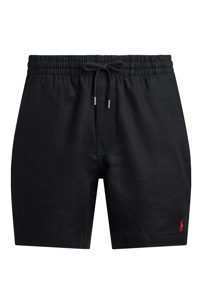 Polo Prepster 6-Inch Drawstring Linen Shorts, Alternate, color, POLO BLACK