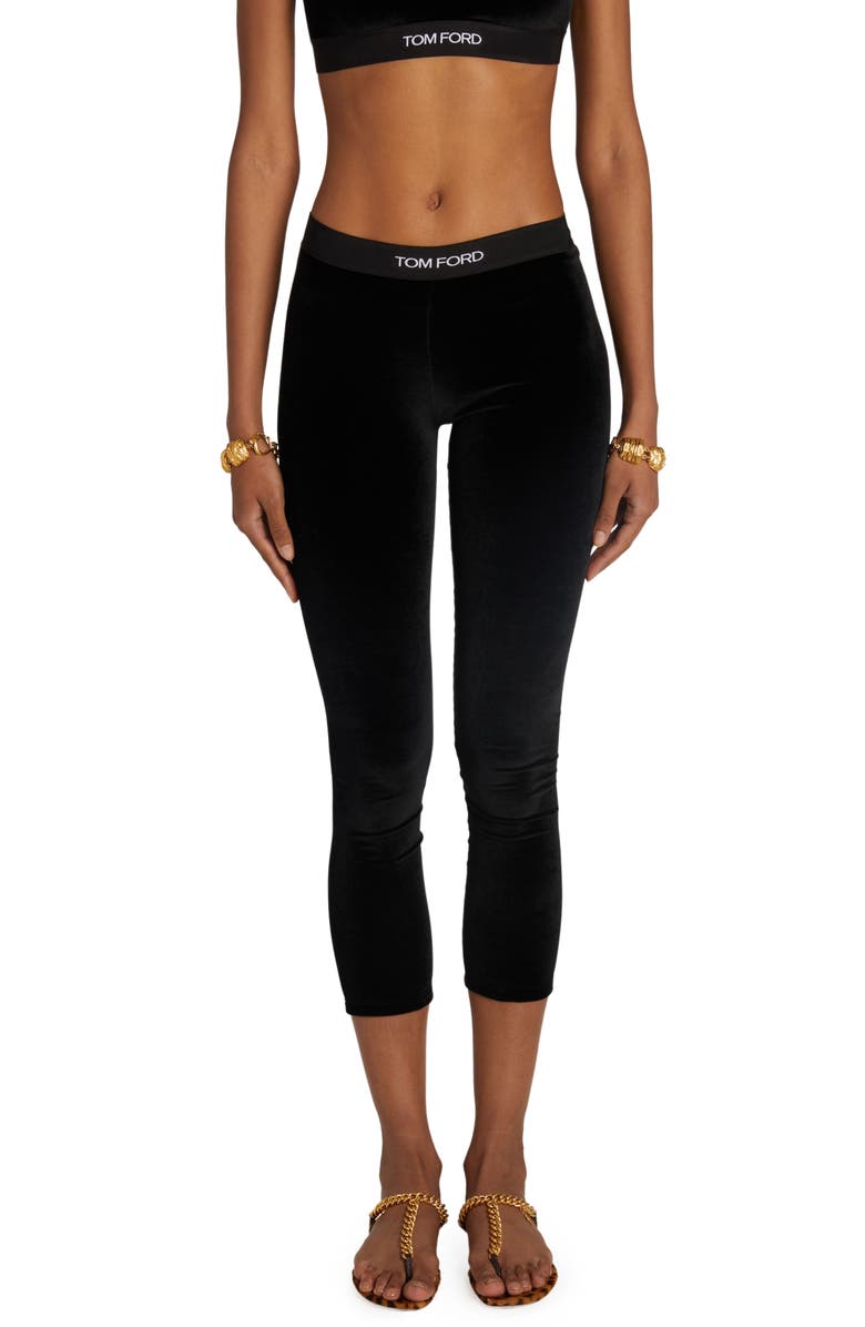 TOM FORD Signature Velour Crop Leggings, Main, color, Lb999 Black