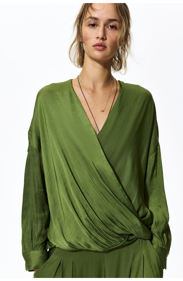 H&M Wrapover blouse, Alternate, color, Olive Green