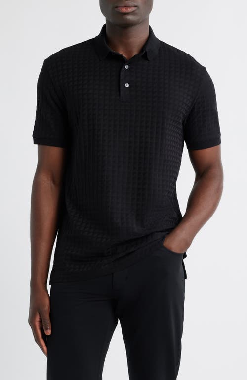 Emporio Armani Textured Cotton Polo In Black
