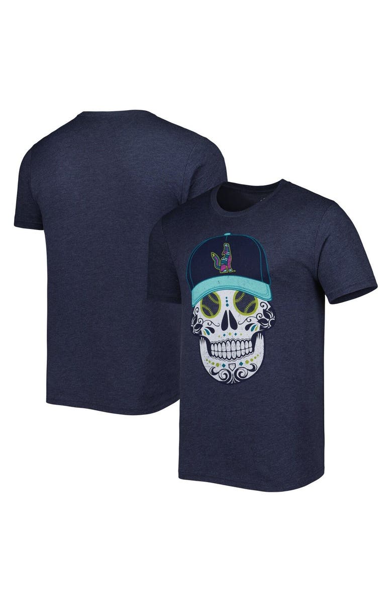 108 STITCHES Men's Heathered Navy Soñadores de Hillsboro Copa de la Diversion Sugar Skull Tri-Blend T-Shirt, Main, color,
