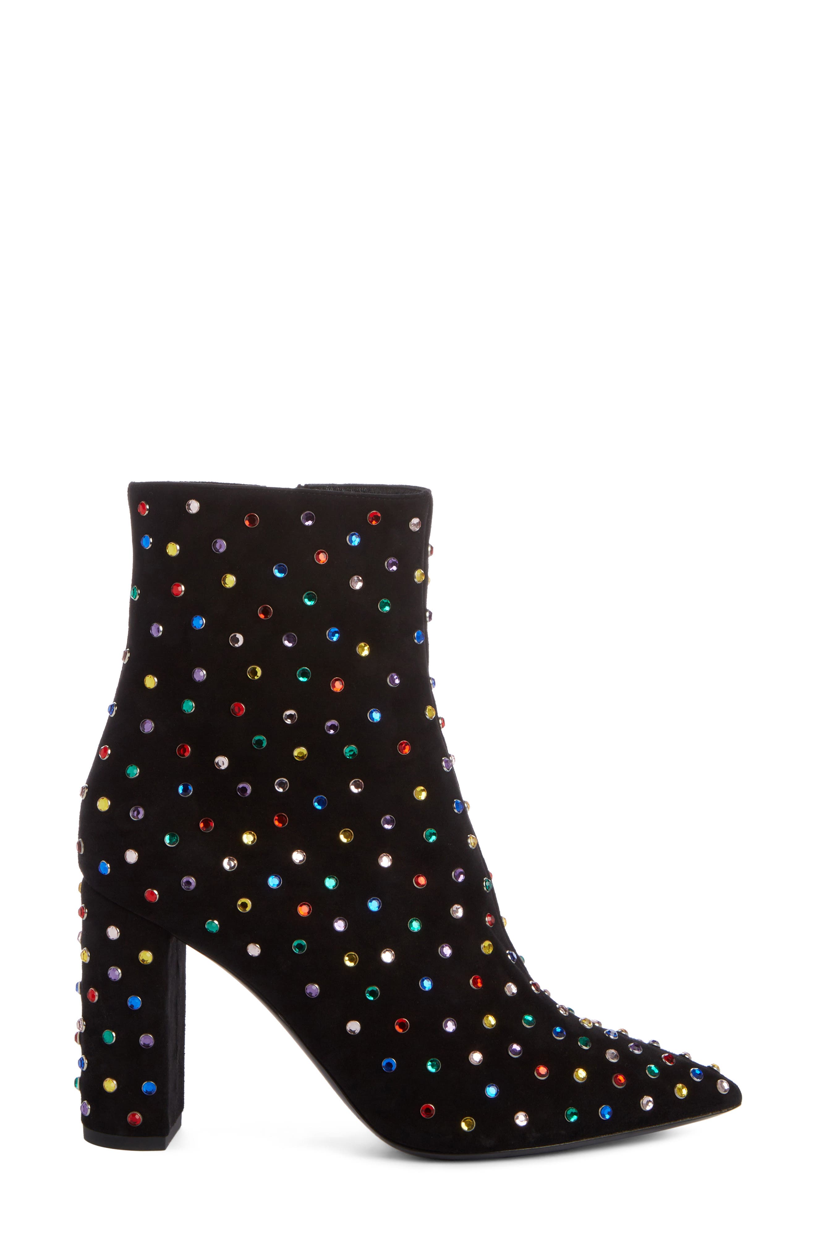 Betty Crystal Stud Pointy Toe Bootie, Alternate, color, BLACK