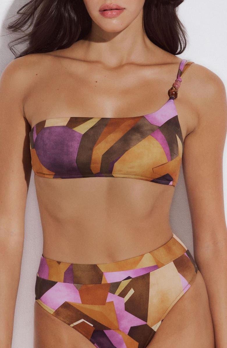 LIDA SWIMWEAR Sofia One Shoulder Bikini Top, Main, color, Geometric Purple