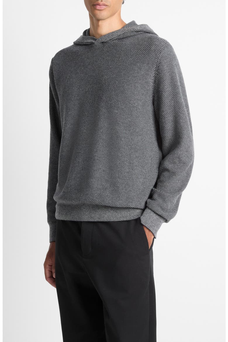 Geometric Jacquard Wool & Cashmere Blend Hoodie, Alternate, color, HEATHER BLACK/ HEATHER GREY