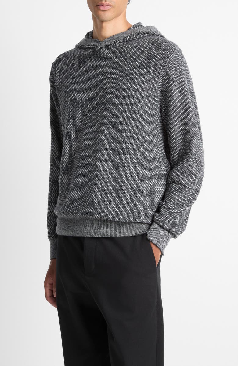 Vince Geometric Jacquard Wool & Cashmere Blend Hoodie, Alternate, color, Heather Black/ Heather Grey
