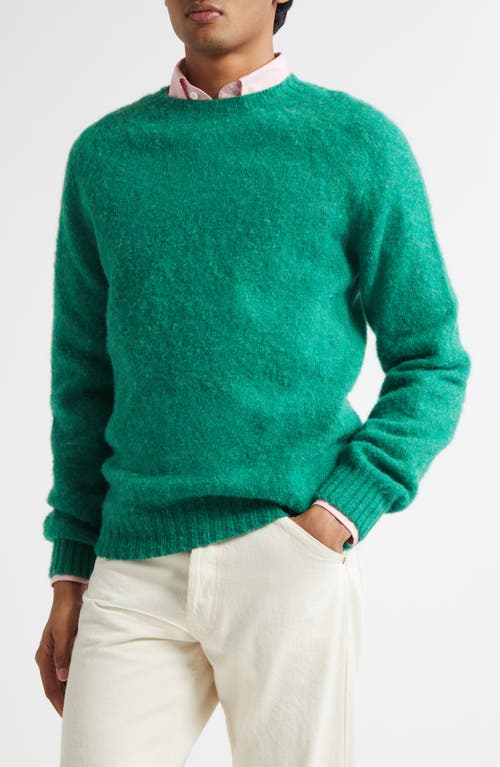 Drake's Brushed Shetland Lambswool Crewneck Sweater in Green  product