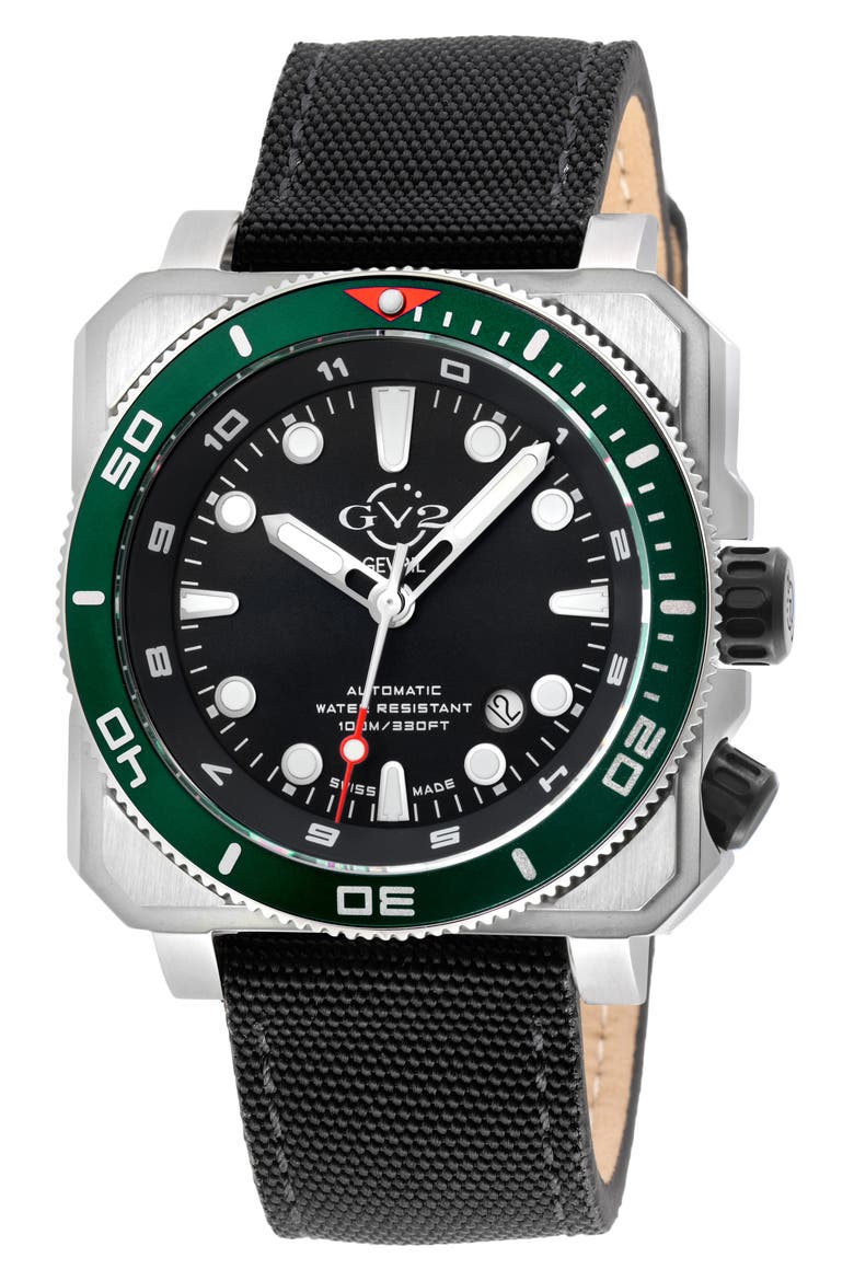 XO Submarine Canvas Strap Watch, 44mm, Main, color, BLACK