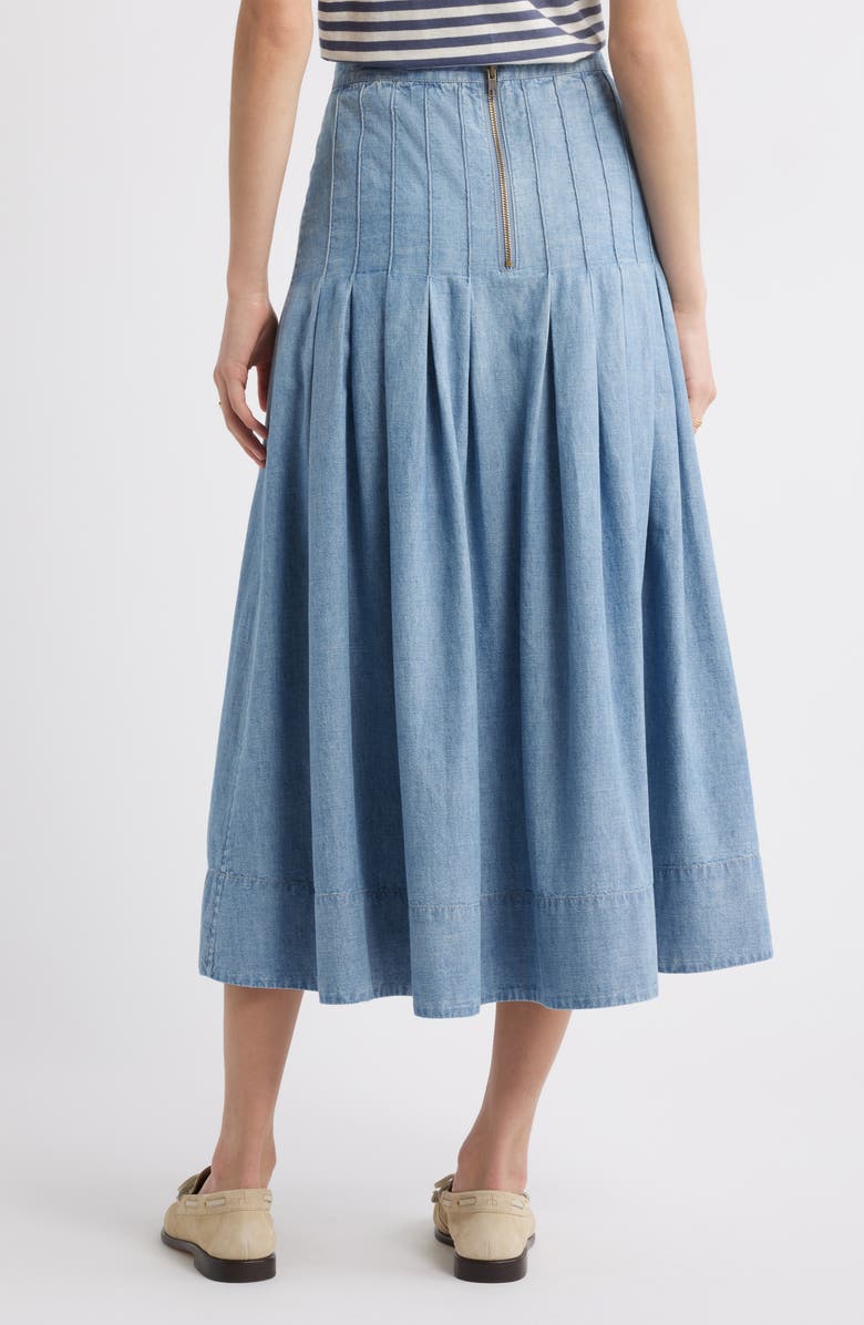 THE GREAT. The Rhythm Pleated Chambray Midi Skirt, Alternate, color, 