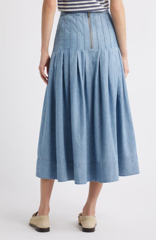 The Great . The Rhythm Pleated Chambray Midi Skirt In Boiler Wash