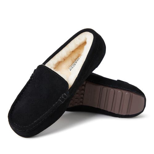 Dearfoams Fireside By  Women's Mel Genuine Shearling Moccasin In Black/cream