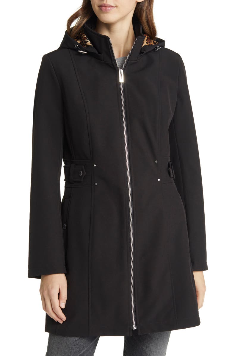 Via Spiga Cinch Waist Soft Shell Water Repellent Raincoat, Alternate, color, 