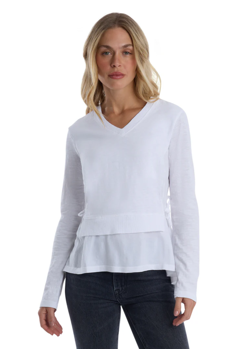 Mixed Media Double Layer Effect V-Neck Tee