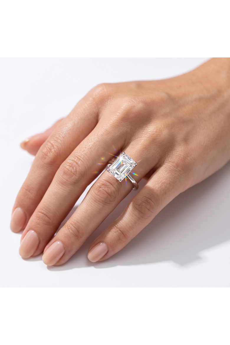4Ct Emerald Solitaire Moissanite Engagement Ring in or Gold, Alternate, color, 14k White Gold