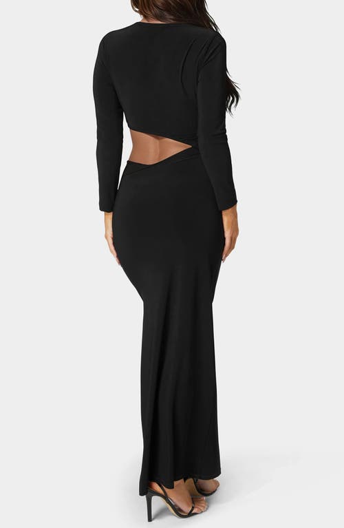 Shop Bebe Asymmetric Cutout Long Sleeve Dress In Black