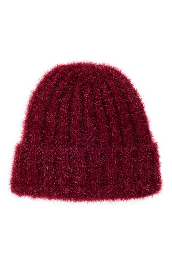 Bcbg Metallic Knit Beanie In Burgundy