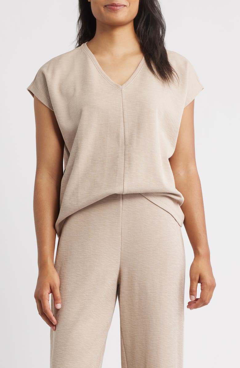 Eileen Fisher V-Neck Organic Cotton Crewneck T-Shirt, Main, color, Wheat