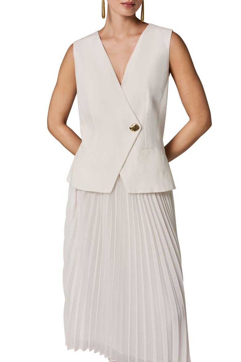 Mixed Media Linen Blend Pleated Midi Dress, Alternate, color, CREAM